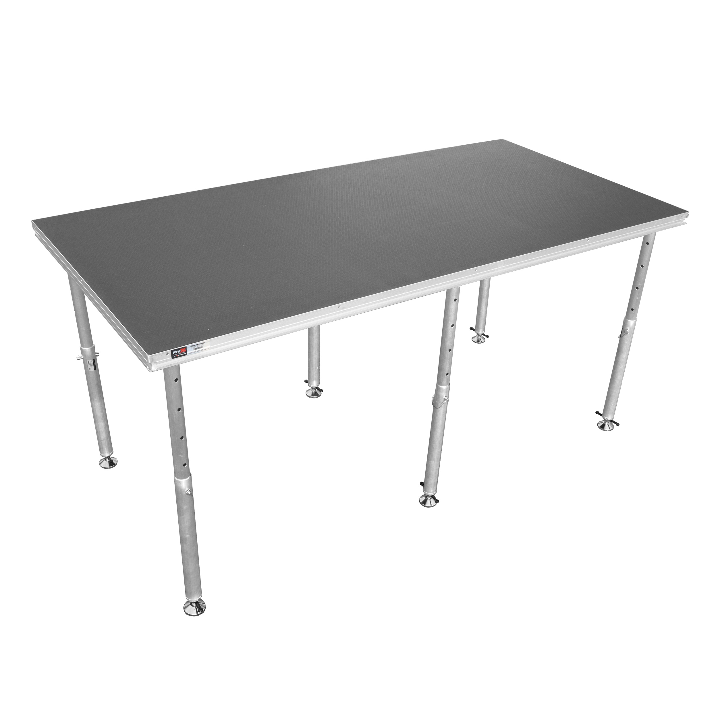 A sturdy, adjustable work table with a black surface and metal legs, ideal for various tasks in Panama City, FL. Contact Neves Media for needs.