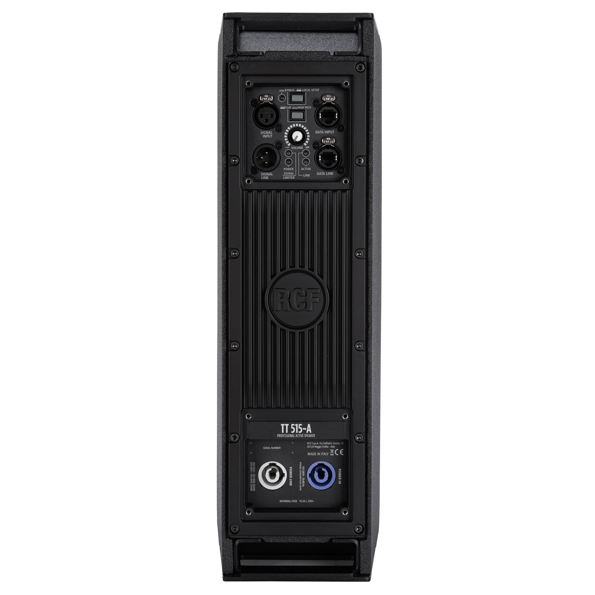 RCF TT 515-A professional audio speaker back panel showcasing connectivity options. Available services in Panama City, FL by Neves Media.