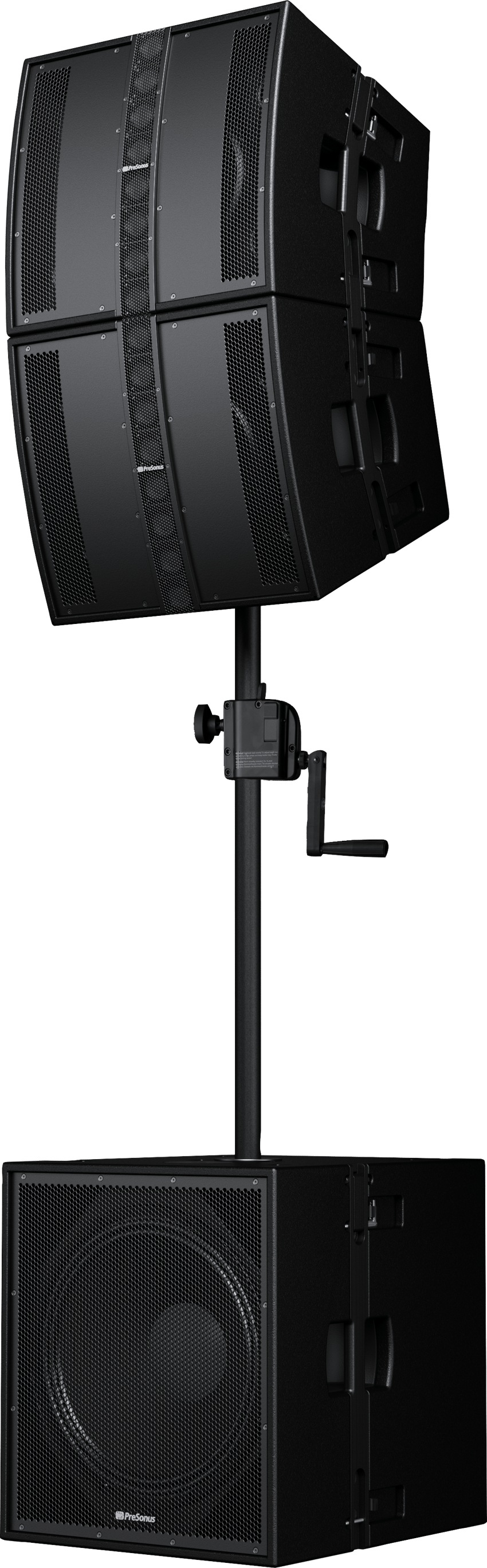 High-quality sound system featuring dual speakers and a subwoofer, ideal for events and venues in Panama City, FL, from Neves Media.